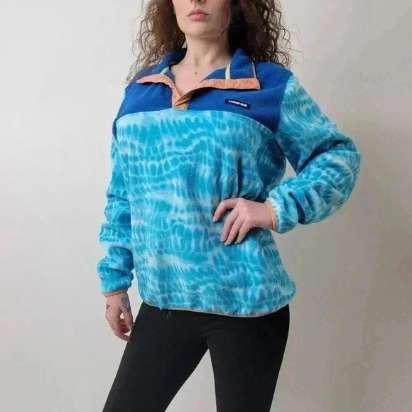 Land's End Tie Dye Ocean Blue Heritage Fleece Snap Neck Pullover Sweatshirt - L - Picture 5 of 7